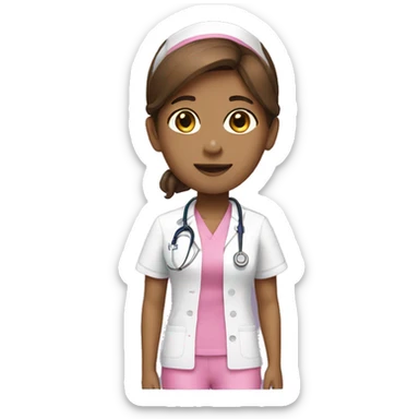 Nurse with brown hair and pink scrubs sticker