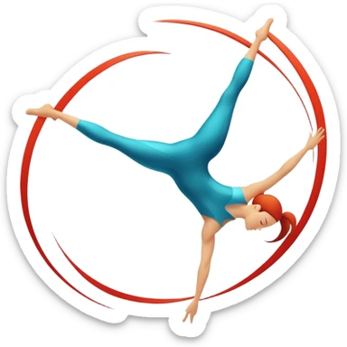 A dynamic emblem symbolizing acrobatic sports, featuring an abstract representation of an acrobat mid-performance, performing a graceful flip or aerial pose. The emblem should incorporate sleek lines and shapes that evoke motion and precision, with a clean, professional look. sticker
