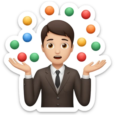 an emoji that depicts a product manager juggling work while mildly panicked and gender neutral  sticker