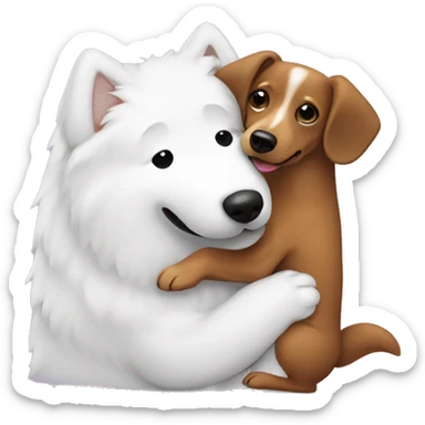 Samoyed hugging a dachshund sticker