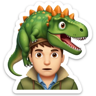 A mad man with a dinosaur on his hea sticker