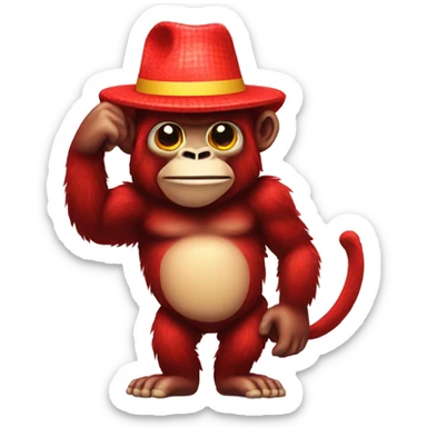 Pixelated red gorilla with no legs and a banana hat sticker