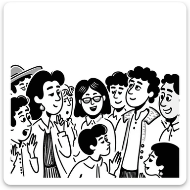 sketch of Texans reacting with disbelief and sadness after the Alamo, hand-drawn lines sticker