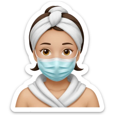 Girl wearing a face mask and a towel sticker