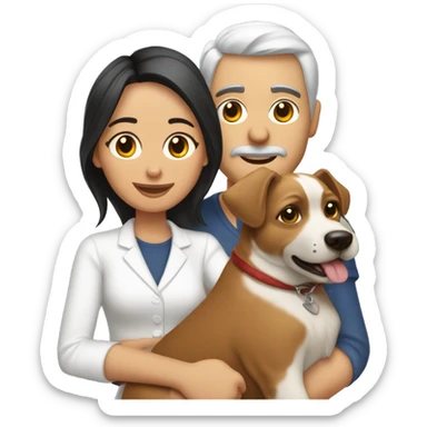 Pareja morena y una blanca con un cachorro sticker