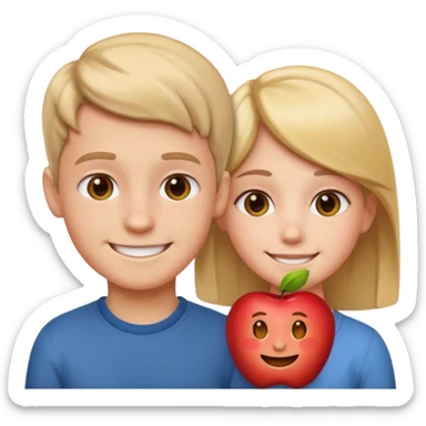a boy looking at a girl, apple style emoji, boy smiling sticker