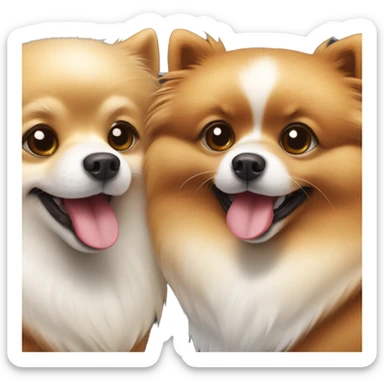 two pomeranian dogs smiling one brown and one white sticker