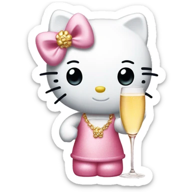 Hello kitty holding a glass of champagne  sticker