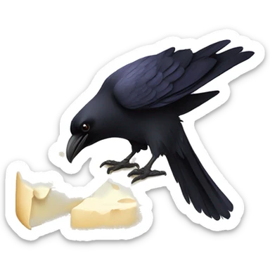 raven with a camembert in its mouth sticker