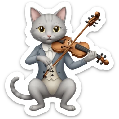 thin grey cat play violin, long full body, no tail sticker