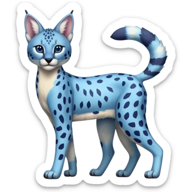 Colorful bluish blubbery-blue cute adorable tropical exotic fruity rosy Caracal-Cheetah-Serval-Snow-Leopard-Trico-Sergal-Vernid-fusion-hybrid-animal-creature, full body, with tribal markings sticker