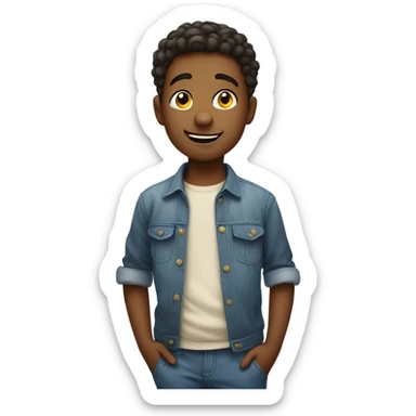 Kid with a raised eyebrow smiling while shrugging with hands in pocket sticker