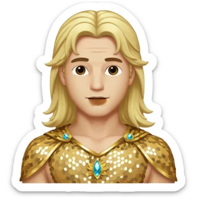 Adonis, God of Beauty from Gods and Goddesses with long blonde hair, gold sequin outfit sticker