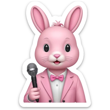 pink bunnie singing , holding mic sticker