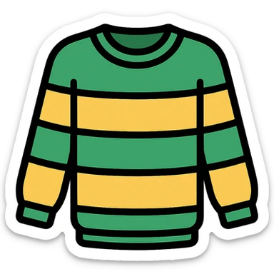 sweater with green and yellow horizontal stripes, clean icon style sticker