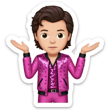 Harry Styles from One Direction with light skin, dark brown hair, dark pink sequin outfit sticker