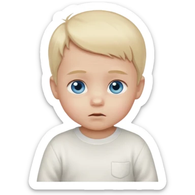 Light blonde,Shy baby Boy emoji, blue eyes, blushing, looking down, white clothes sticker