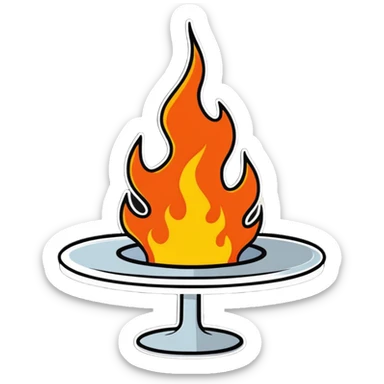 a table in flames, cartoonish sticker style sticker