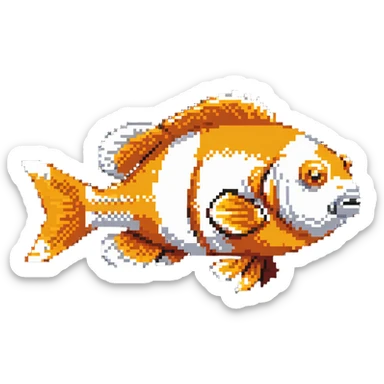 A pixelated clown fish with orange and white pattern sticker