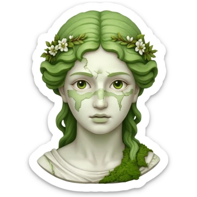 female greek sculpture with moss sticker