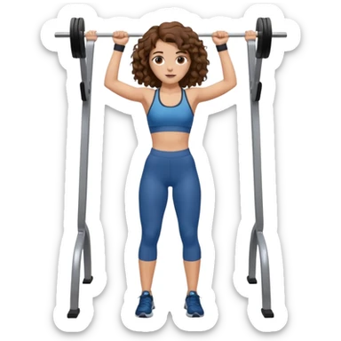 full body, very beautiful italian girl, looking like Emma Watson, with curly and big volume very bright brown hair, workout clothes doing a pullup

 sticker