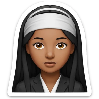 30-year-old Black woman lawyer with long straight hair, headband, strong and sharp personality sticker