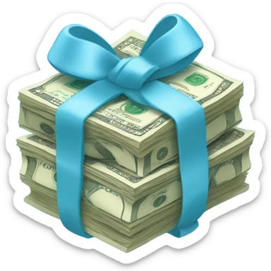 stack of money with light blue bow sticker