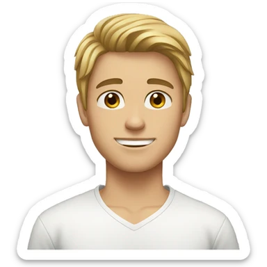 young man with brown/blonde hair, brown eyes, fit sticker