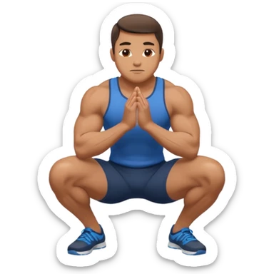 a man squats with 2 hands stick together sticker