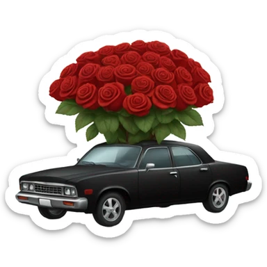 black pastel car in the trunk many roses red sticker