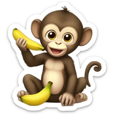 Baby monkey eating banana  sticker