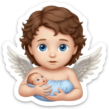 New born Baby boy angel with brown wavy hair blue eyes sticker