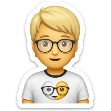 Erstell mir ein emoji von einer gut aussehenden Person. Diese sollte Männlich, ohne Bart mit Brille, guter Frisur und jung sein. Er soll sehr intelligent wirken, noch dazu sollte man sein T-shirt oder Hoodie sehen. sticker