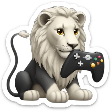 Black lion holding a controller playing a video game sticker