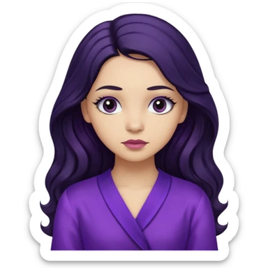  موهاش بلند و موج دار مشکی باشه و اینکه مژه هاش یکم بلند باشه دخترکی با تیپ بنفش و حالت متفکر sticker