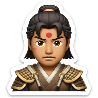Cinematic Realistic Samurai Pop Culture Emoji, depicted with a noble, stoic portrayal of a samurai warrior rendered with crisp detail and dramatic, traditional lighting. sticker