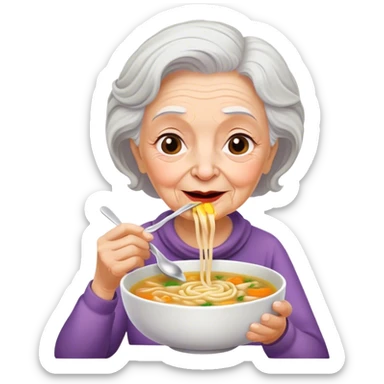 Old lady drinking chicken noodle soup sticker
