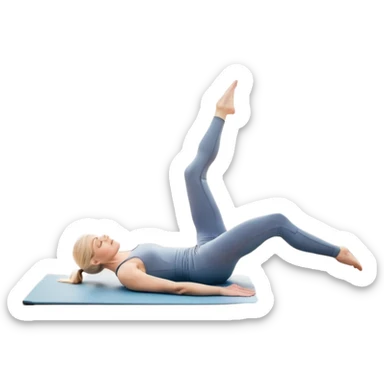 A person performing a Pilates exercise on a mat in a clean, modern studio. The focus is on core strength and flexibility, with a neutral, calming color palette. Simple equipment like a reformer machine and a soft, tranquil background enhance the feeling of controlled movement and focus. sticker
