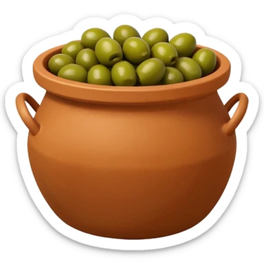 An emoji of a simple clay pot filled with olives. sticker