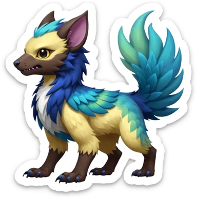 Sharp realistic Colorful translucent glowing Trico-Gryphon-Griffin-Griffsnuff-Sergal-Furret-Ferret-Wolverine-Vernid-furry-fursona-fusion-Fakemon-animal-hybrid-creature, full body sticker