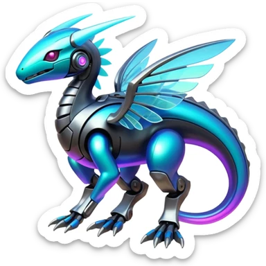  Epic legendary rare glowing mechanical Shiny sparkly transparent bioluminescent luminescent vibrant bright pastel dark exotic iridescent colorful gradients futuristic modern metallic glossy glittery fantasy-cyber-Fakémon-Pokémon-Vernid-creature sticker