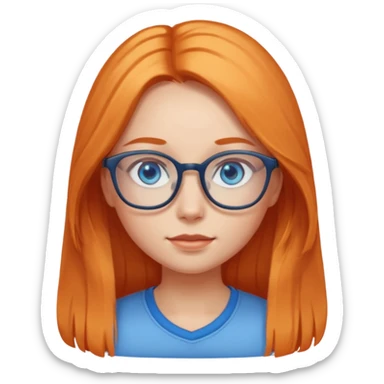 a girl with blue eyes, glasses and light orange long hair sticker