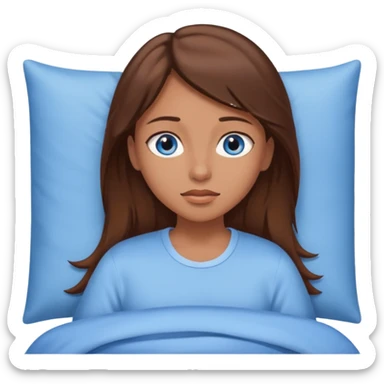 Girl with blue eyes brown hair waking up from a nap sticker