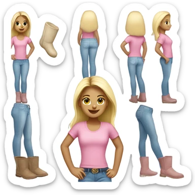 blonde girl with pink top and light blue jeans on with uggs sticker