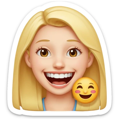 Laughing emoji of a girl and gap between central incisor teeth sticker