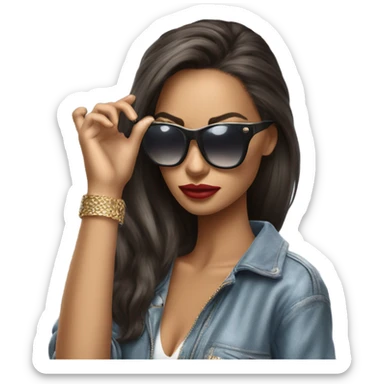 Hyper Realistic beautiful high fashion model putting on sunglasses  sticker