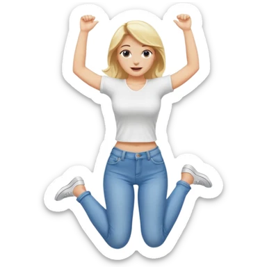 busty blonde woman full body jumping with arms up, SFW sticker