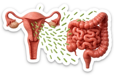 UTERO UMANO E INTESTINO ANATOMICI REALISTICI SONO UNO ACCANTO ALL'ALTRO E SI PASSANO I BATTERI A VICENDA, CON BATTERI CHE ESCONO DALL'INTERNO, IPERREALISTICO 4K, NON DISEGNATO sticker