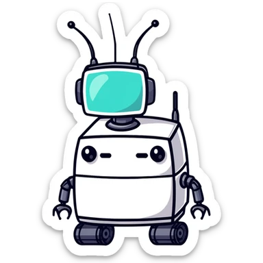 Retro-futuristic robot with a boxy head and antennas sticker