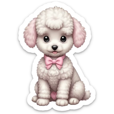 white poodle puppy full body sitting with pastel pink bow collar  sticker